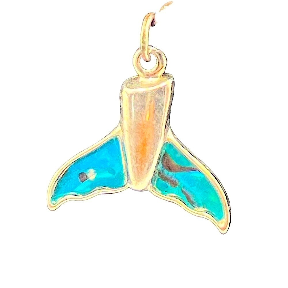 Handcrafted Whale Tail Necklace With Blue Inlay & Beaded Cord For Ocean Lovers - Picture 5 of 6